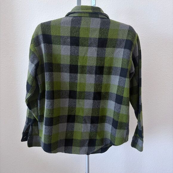 Melton Wintermaster Flannel VTG 50s Shirt L Green Gray Plaid Wool Blend Made USA - Picture 2 of 5